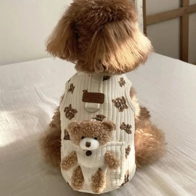 Plush Bear Pattern Cartoon Dog Apparel - All-Season Sleeveless Pullover for Puppies and Kittens, Soft and Skin-Friendly