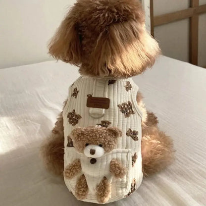Plush Bear Pattern Cartoon Dog Apparel - All-Season Sleeveless Pullover for Puppies and Kittens, Soft and Skin-Friendly