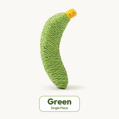 Sisal Banana Interactive Cat Toy - Compact 40g Textured Design for Chewing, Batting, and Scratching - Indoor Pet Play (Yellow/Green)