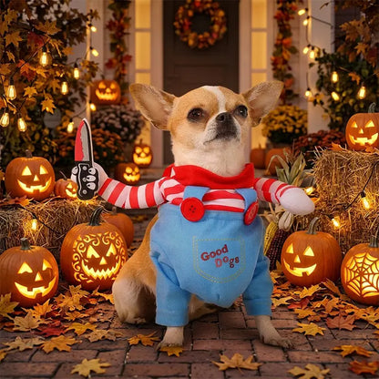 Anime-Themed Halloween Costume for Dogs and Cats, Striped Overalls for Pets, Universal Size, Fun Cosplay Outfit for Parties and Photos
