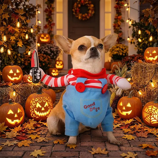 Anime-Themed Halloween Costume for Dogs and Cats, Striped Overalls for Pets, Universal Size, Fun Cosplay Outfit for Parties and Photos