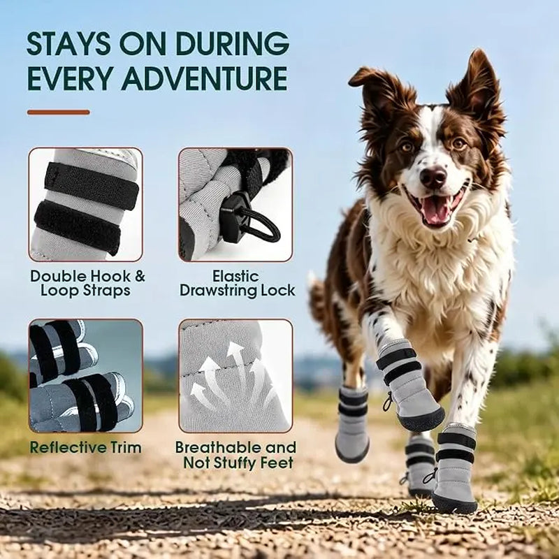 Kuoser Waterproof Dog Boots - Anti-Slip Footwear with Adjustable Straps and Reflective Paw Protectors for All Breeds, Suitable for Hot Pavement and Winter Conditions, Includes Pet Rubber Recovery Collars and Support Braces