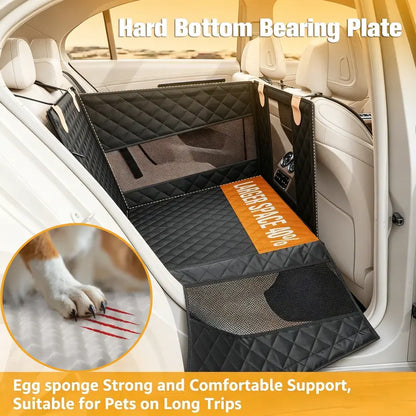 Premium Large Dog Car Seat with Triple Mesh Windows - Waterproof, Stable, Ventilated Quilted Back Seat Extender with Rigid Base, Ideal Protection Cover for Vehicles