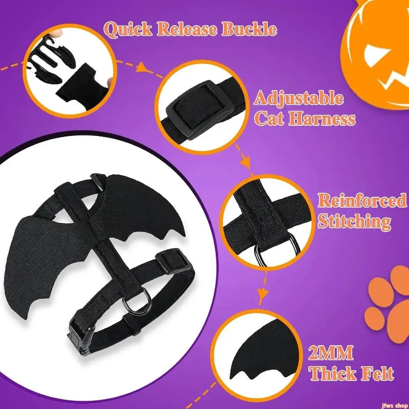 Unisex Adjustable Bat Wing Mesh Pet Harness and Leash Set - Escape-Proof Soft Mesh for Small Pets Halloween Cosplay and Walking