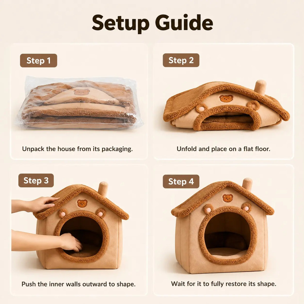 Indoor Pet House for Small to Medium Dogs and Cats | Cozy Plush Cave Bed, Machine Washable and Non-Slip Design