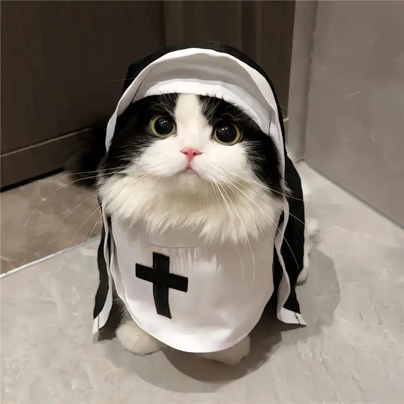 New Year Nun Cosplay Costume for Small to Medium Pets – Easy-to-Wear Photo Prop for Cats and Dogs