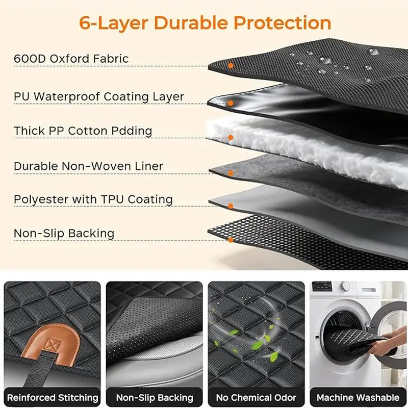 Quilted Fabric Dog Car Seat Cover - Universal Fit, Waterproof, Scratchproof, Non-Slip, Washable Pet Back Seat Travel Mat, All-Season Dog Car Accessories