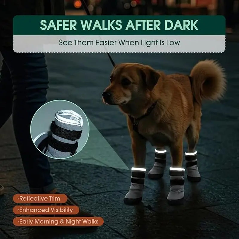 Kuoser Waterproof Dog Boots - Anti-Slip Footwear with Adjustable Straps and Reflective Paw Protectors for All Breeds, Suitable for Hot Pavement and Winter Conditions, Includes Pet Rubber Recovery Collars and Support Braces