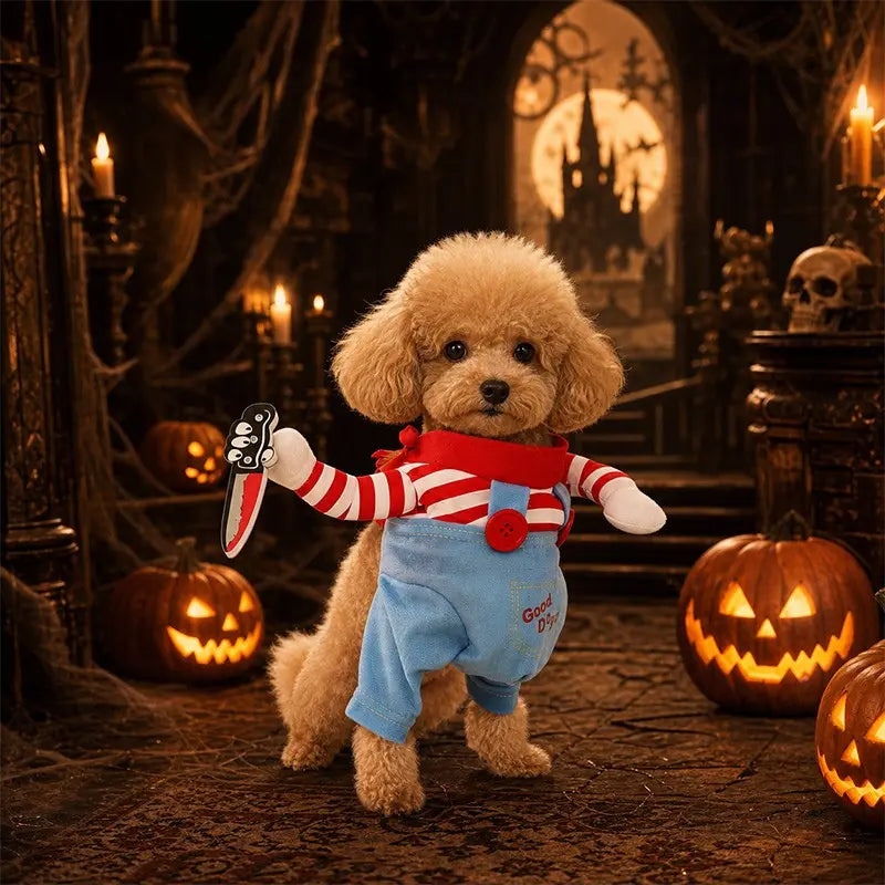 Anime-Themed Halloween Costume for Dogs and Cats, Striped Overalls for Pets, Universal Size, Fun Cosplay Outfit for Parties and Photos