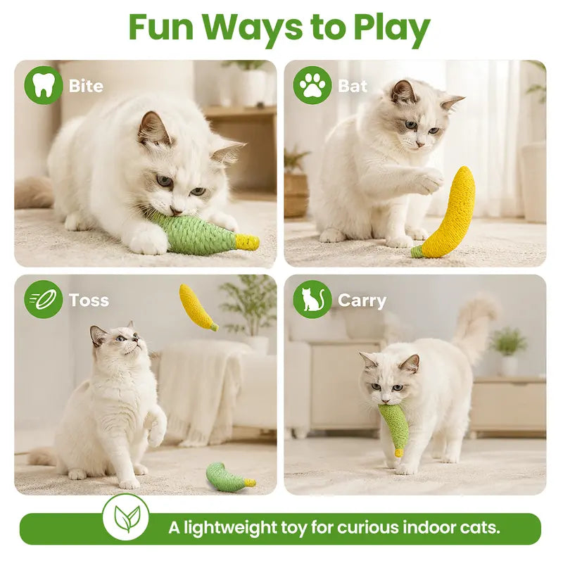 Sisal Banana Interactive Cat Toy - Compact 40g Textured Design for Chewing, Batting, and Scratching - Indoor Pet Play (Yellow/Green)