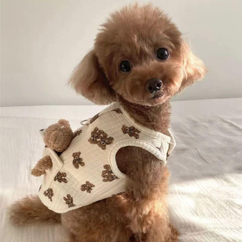 Plush Bear Pattern Cartoon Dog Apparel - All-Season Sleeveless Pullover for Puppies and Kittens, Soft and Skin-Friendly