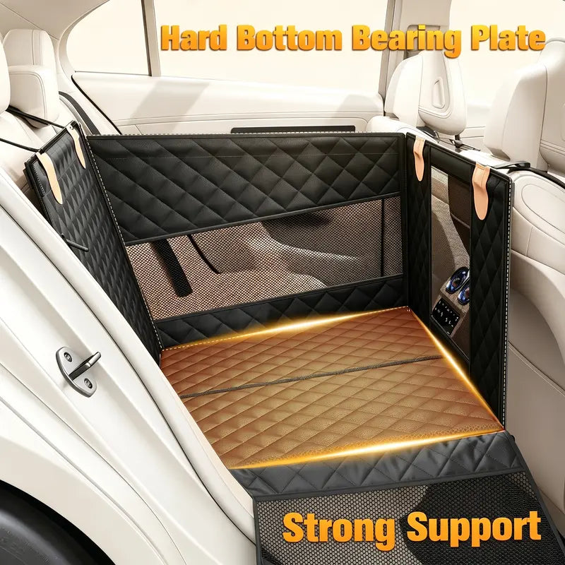 Premium Large Dog Car Seat with Triple Mesh Windows - Waterproof, Stable, Ventilated Quilted Back Seat Extender with Rigid Base, Ideal Protection Cover for Vehicles