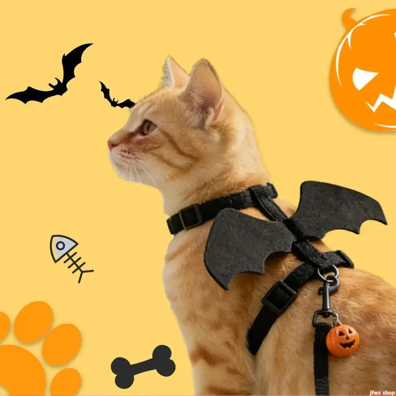 Unisex Adjustable Bat Wing Mesh Pet Harness and Leash Set - Escape-Proof Soft Mesh for Small Pets Halloween Cosplay and Walking