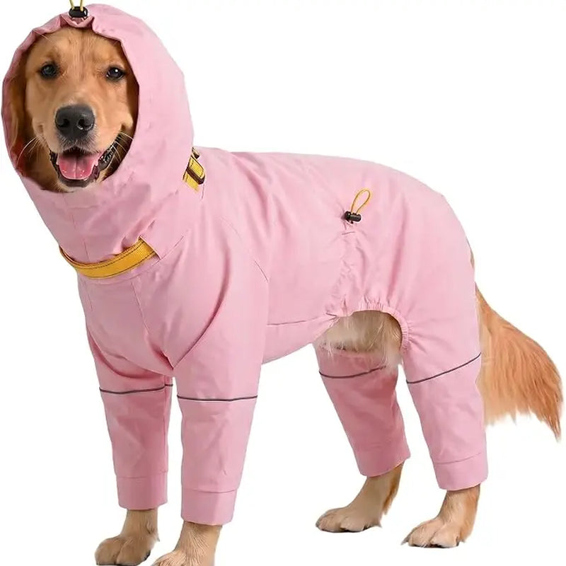 Kuoser Waterproof Dog Raincoat - Reflective Outdoor Pet Apparel with Adjustable Hood, Leash D-Ring, and 8-Leg Design for Full-Body Coverage in Lightweight Fabric for Small, Medium, and Large Dogs (Pink, Black)