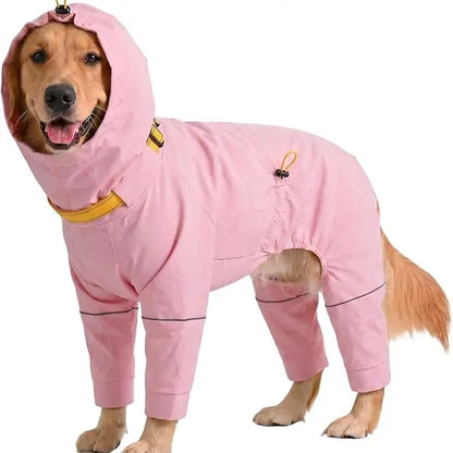 Kuoser Waterproof Dog Raincoat - Reflective Outdoor Pet Apparel with Adjustable Hood, Leash D-Ring, and 8-Leg Design for Full-Body Coverage in Lightweight Fabric for Small, Medium, and Large Dogs (Pink, Black)