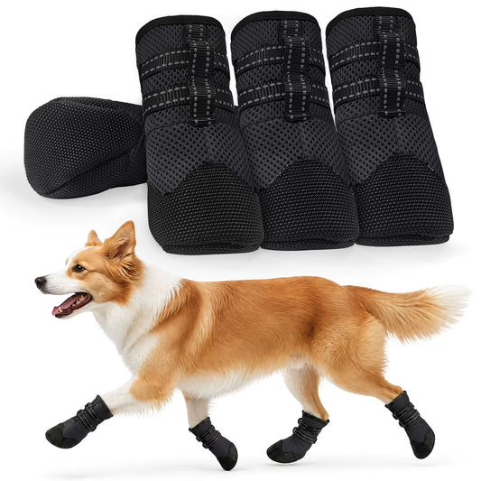 4PCS Dog Boots Breathable Anti-Slip Dog Shoes Paw Protection for Hot Pavement Outdoor Walking Dirt Insect Shield