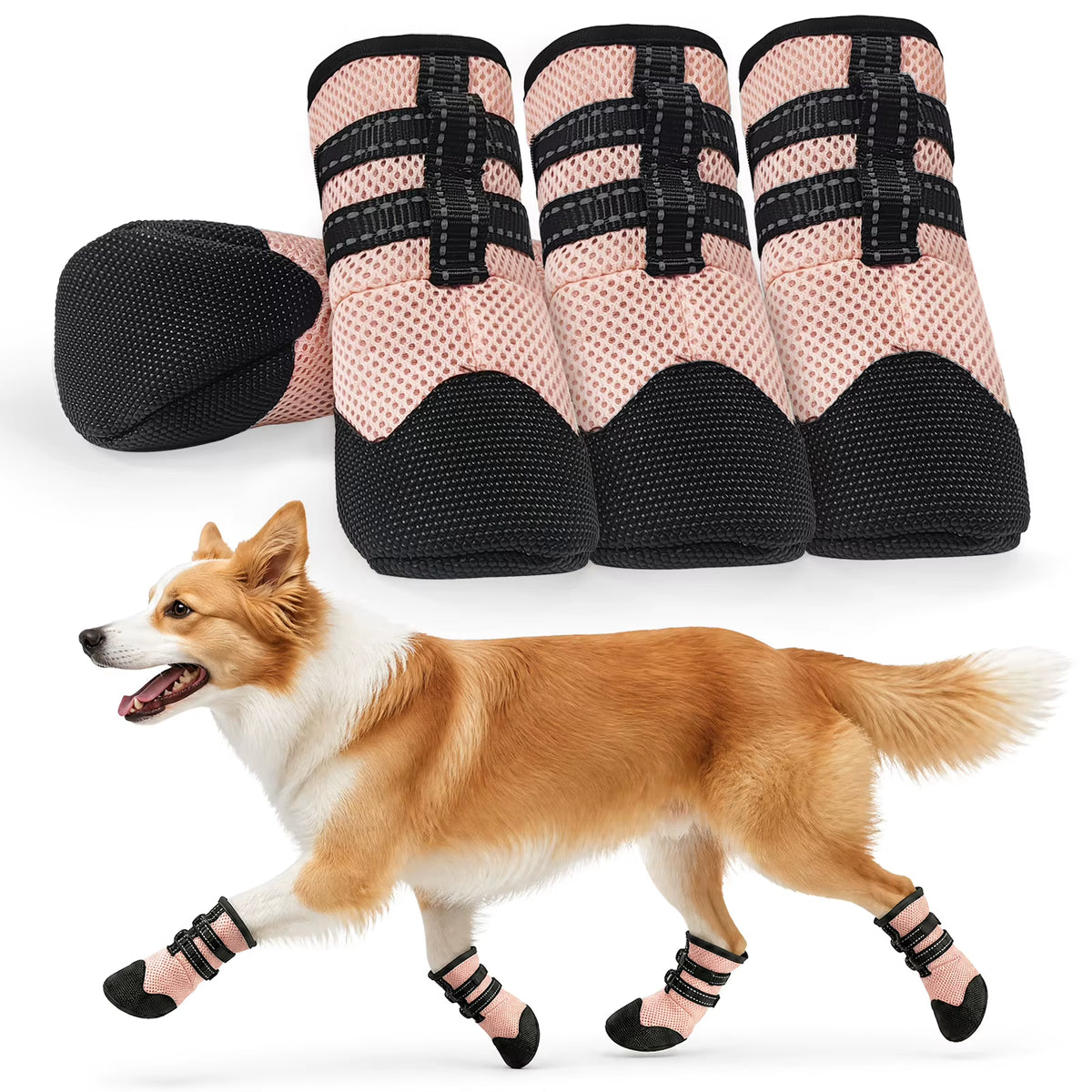 4PCS Dog Boots Breathable Anti-Slip Dog Shoes Paw Protection for Hot Pavement Outdoor Walking Dirt Insect Shield
