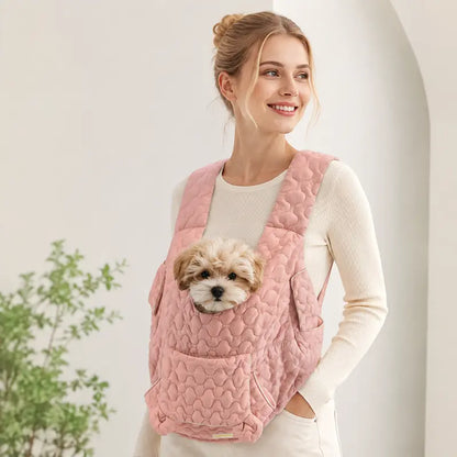 Quilted Front Carrier Backpack for Small Dogs and Cats - Hands-Free Travel Sling with Front Pocket for Outdoor Walking