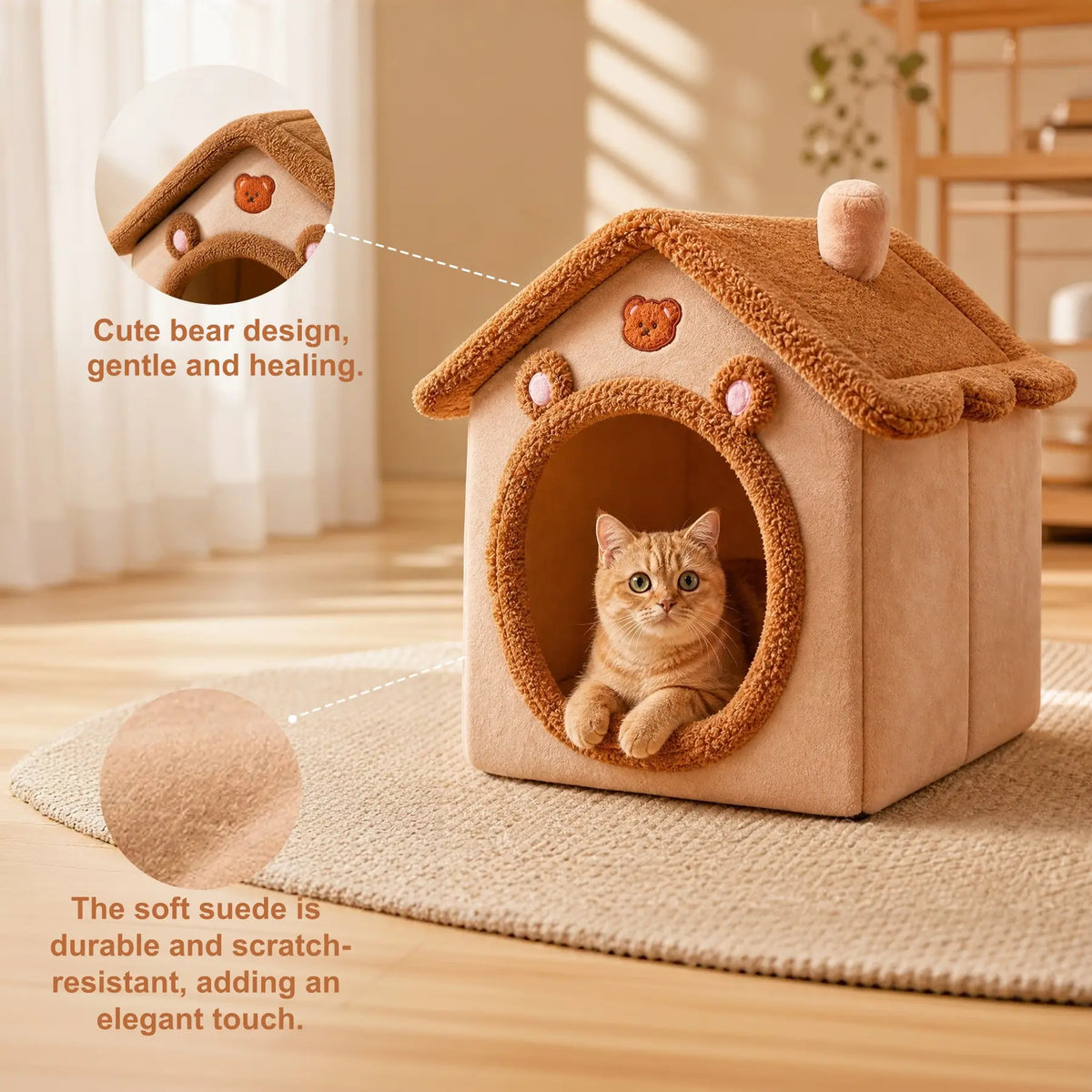 Indoor Pet House for Small to Medium Dogs and Cats | Cozy Plush Cave Bed, Machine Washable and Non-Slip Design