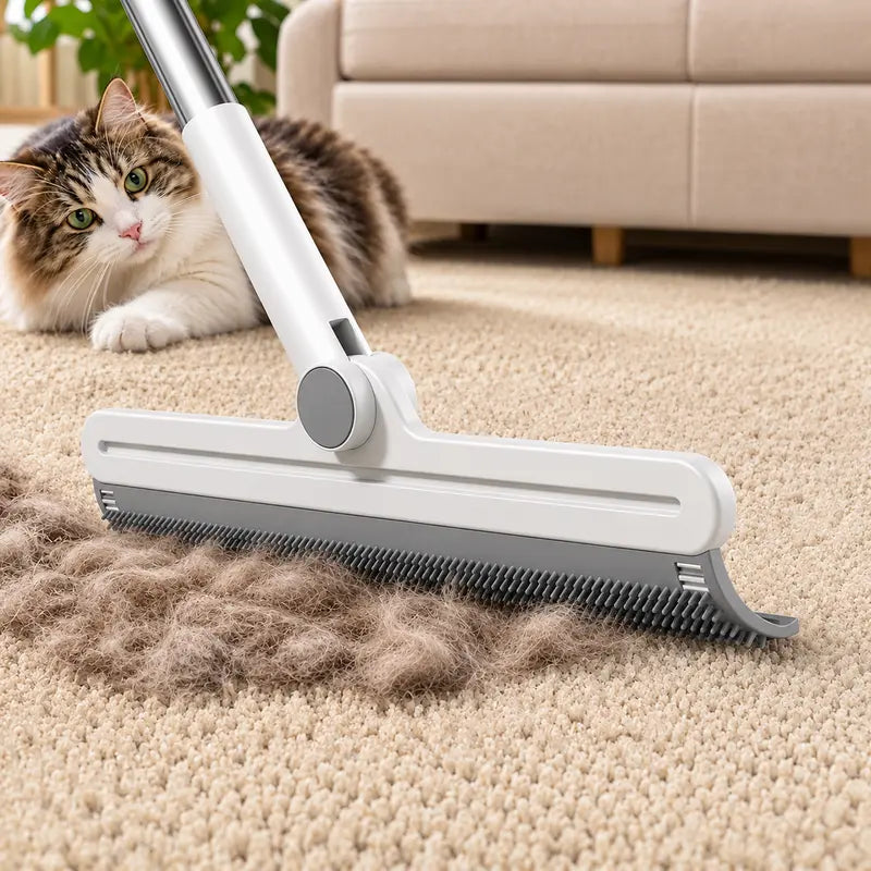 Professional Pet Hair Remover Rake and 180° Rotating Broom, Reusable Wet/Dry Squeegee and Silicone Scrubber for Carpets, Couches, Hardwood Floors, Bathrooms, and Pet Areas – Lint Roller Alternative for Rugs, Beds, Mats, and Furniture