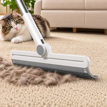 Professional Pet Hair Remover Rake and 180° Rotating Broom, Reusable Wet/Dry Squeegee and Silicone Scrubber for Carpets, Couches, Hardwood Floors, Bathrooms, and Pet Areas – Lint Roller Alternative for Rugs, Beds, Mats, and Furniture