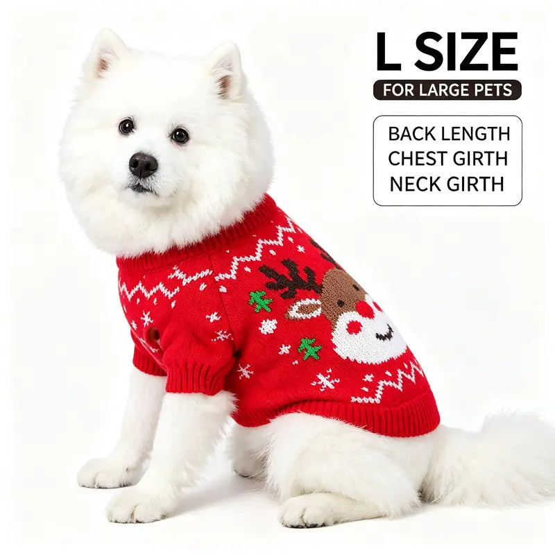 Red Cartoon Reindeer Print Knit Christmas Sweater for Small Dogs and Cats - Santa-Inspired Festive Knitwear Available in Multiple Sizes (X-Large)